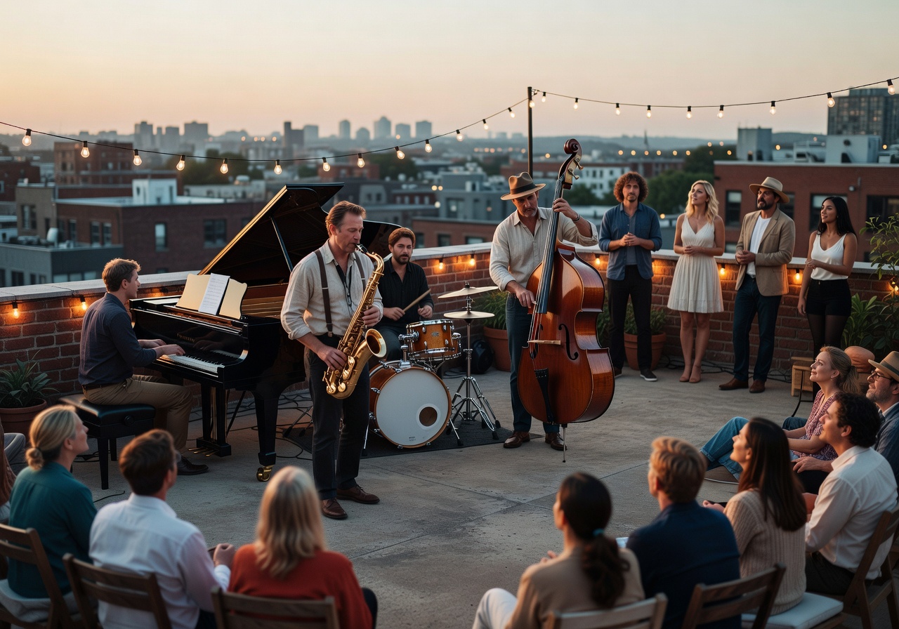 Evening rooftop live jazz performance