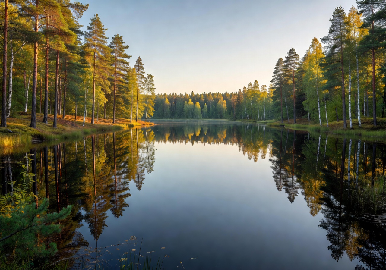 Finnish lake landscape with forest