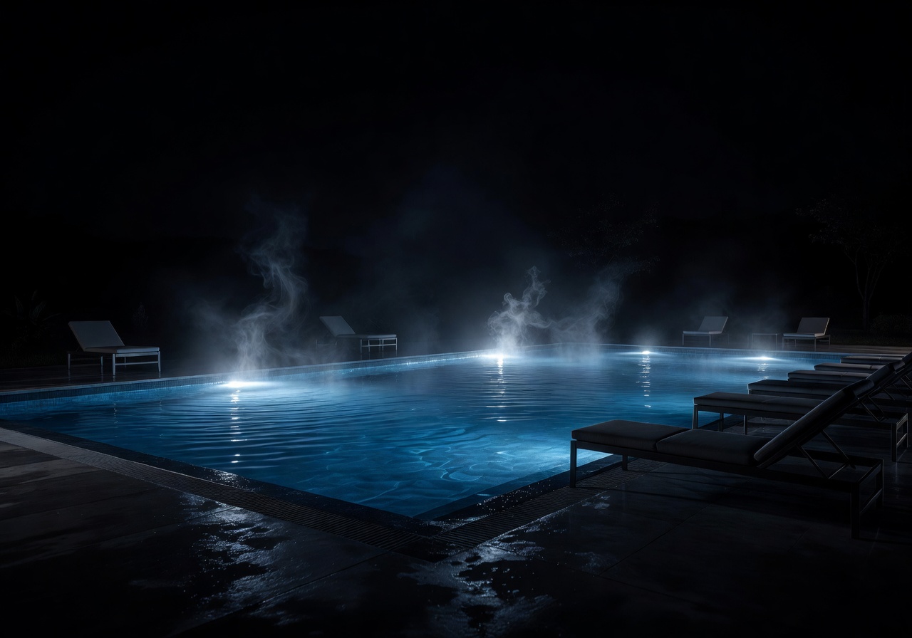 Heated outdoor pool at night