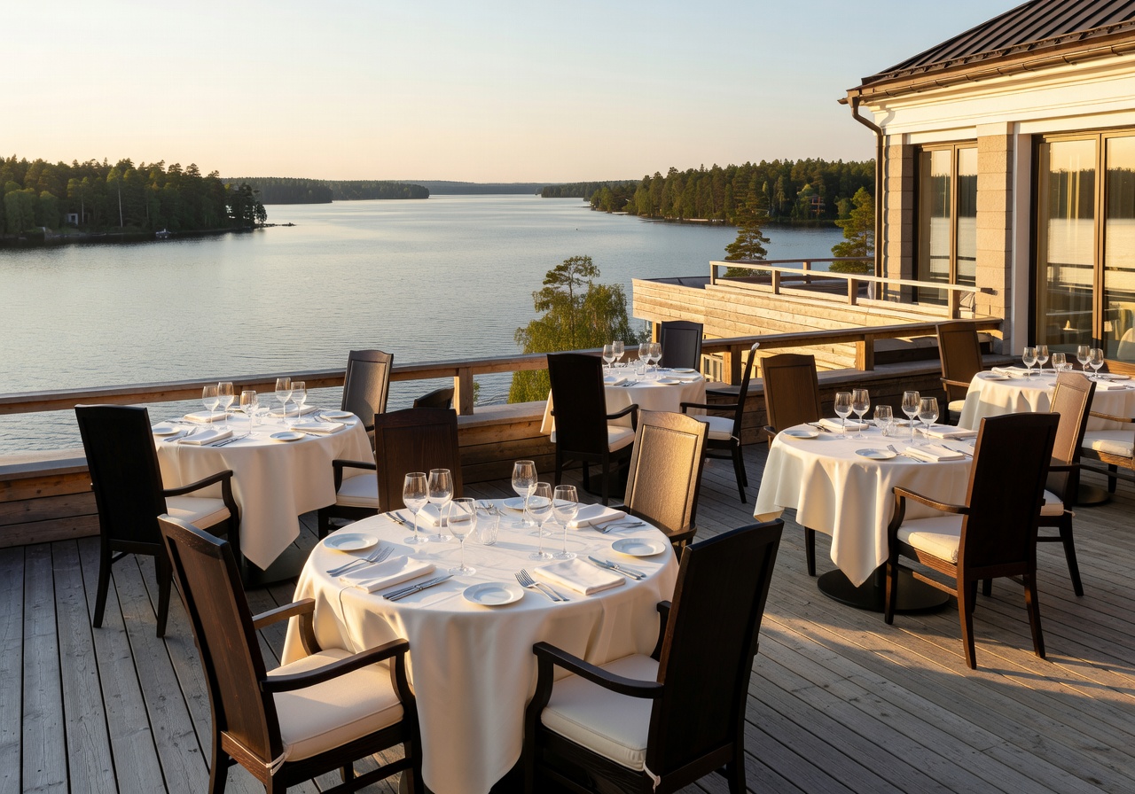 Lake Saimaa Grand Hotel lakeside rooftop dining terrace in Savonlinna