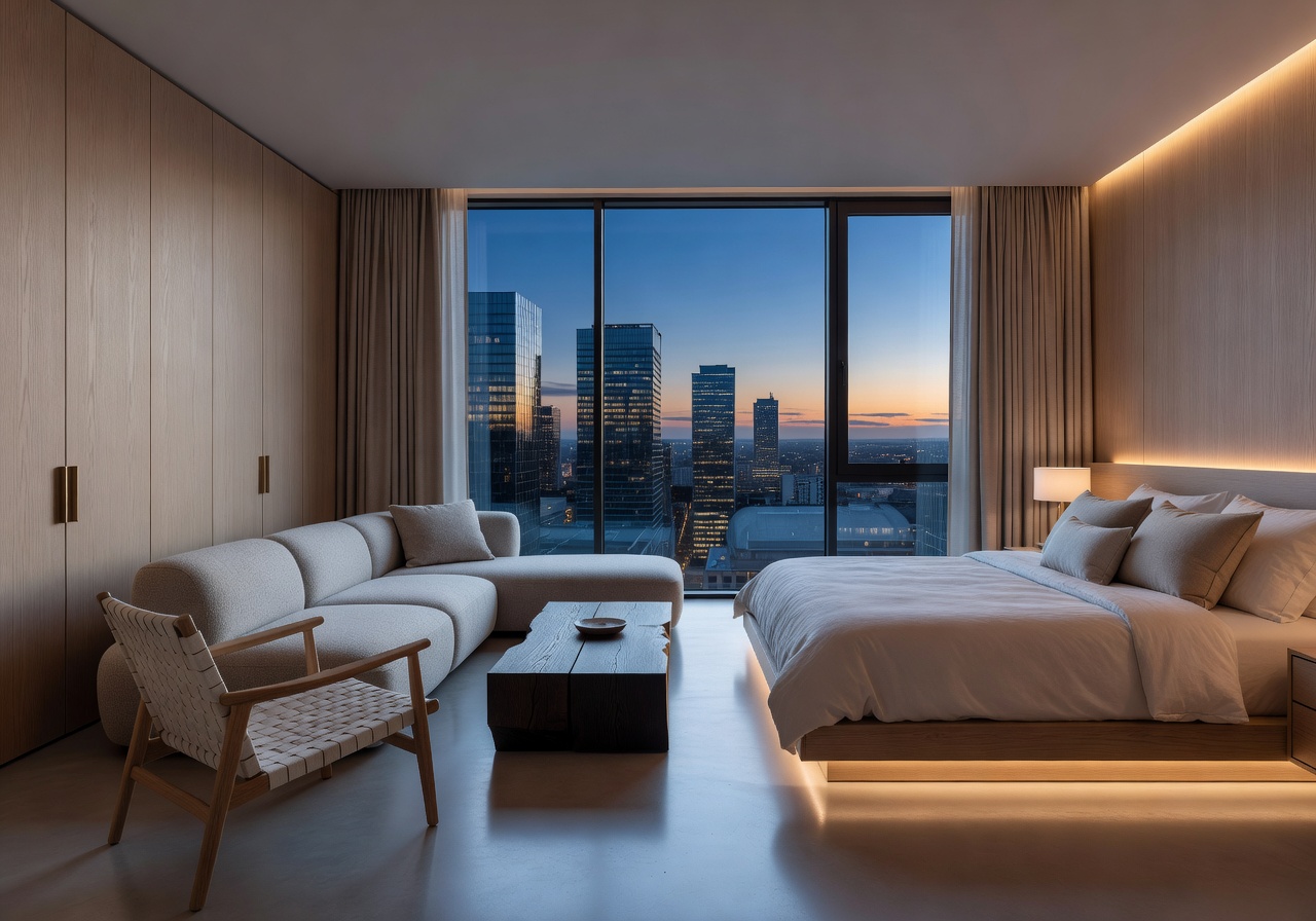 Luxury Nordic suite with skyline view