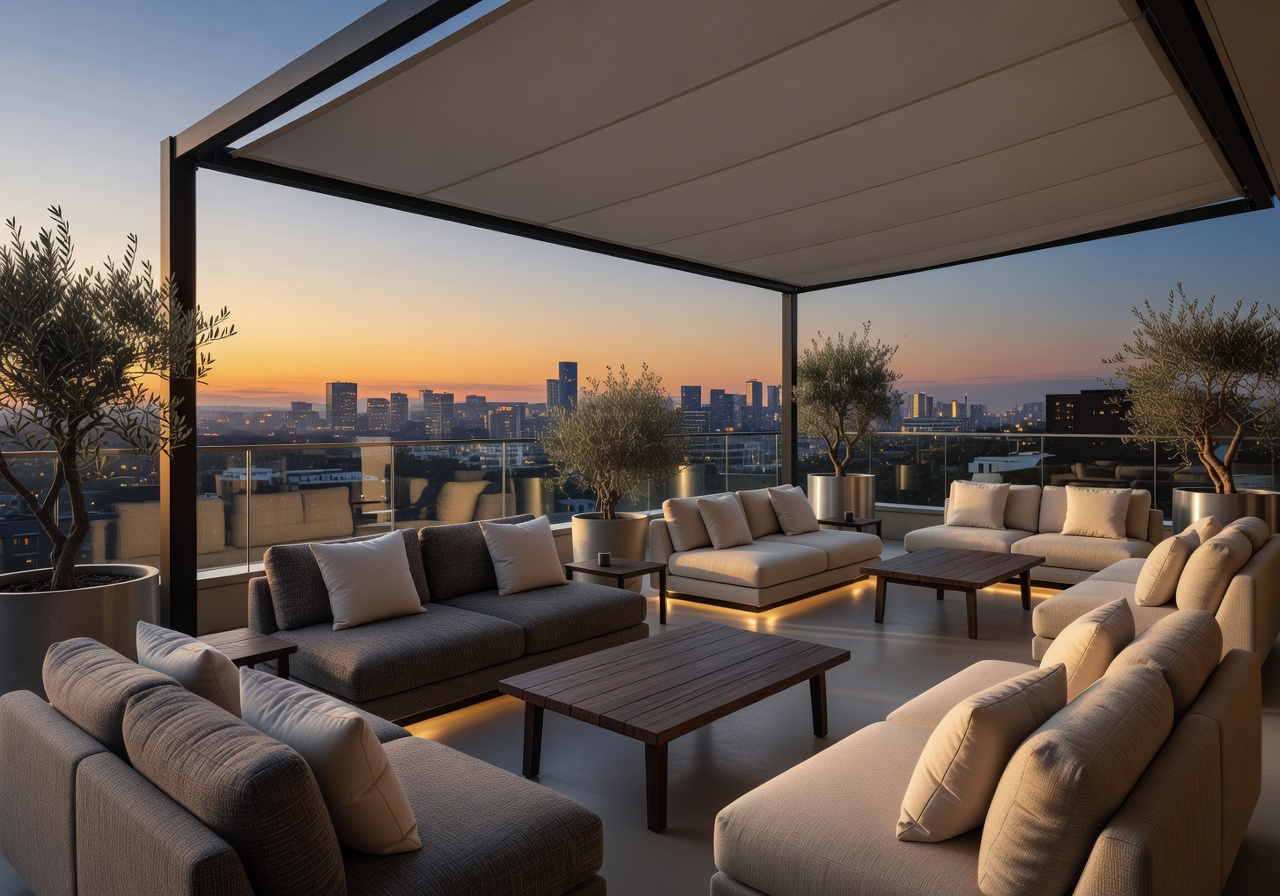 Rooftop lounge seating area